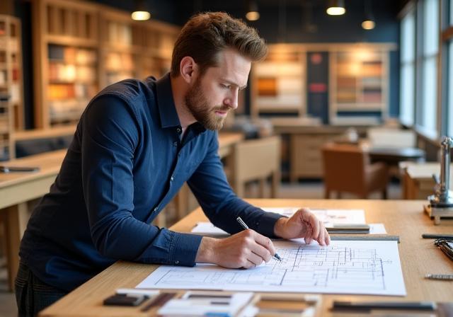Projektant mebli przygotowujący szkic w studiu Archipelag Mebli